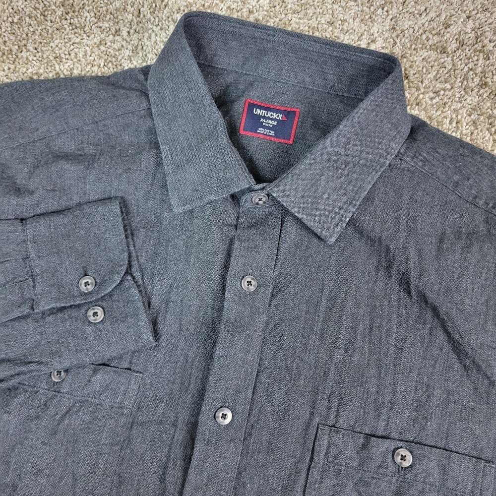 Untuckit Slim Fit Mens XL Solid Dark Gray Button Up Long Sleeve
